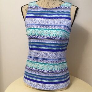 Lands' End Tankini Top Sz 8 Blue Stripe Print
